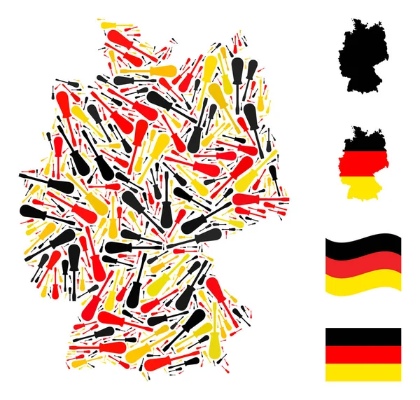 German Map Collage of Screwdriver Items in German Flag Colors — Stock Vector