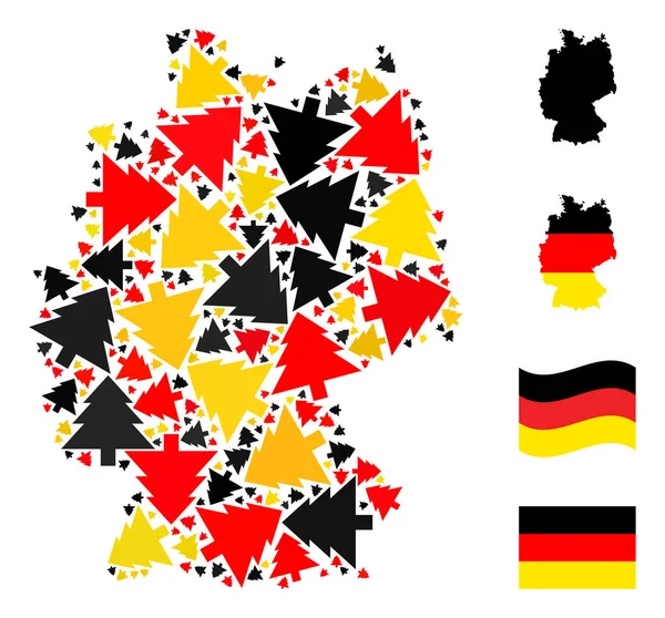 German Map Mosaic of Fir Tree Icons in German Flag Colors — Stock Vector