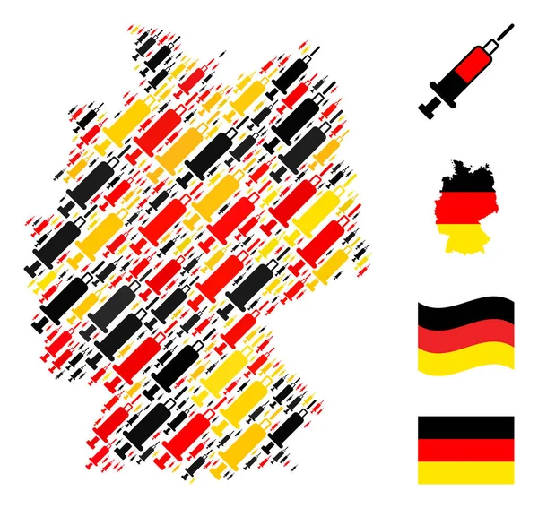 German Map Collage of Blood Syringe Icons in German Flag Colors — Stock Vector
