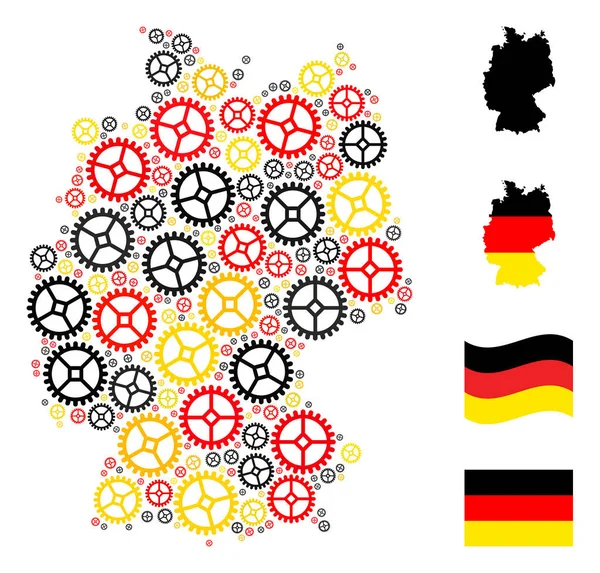 Alemão Mapa Mosaico da engrenagem do relógio Artigos em alemão Bandeira Cores — Vetor de Stock