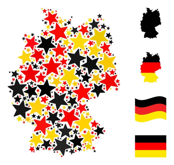 German Map Collage of Star Items in German Flag Colors — Stock Vector