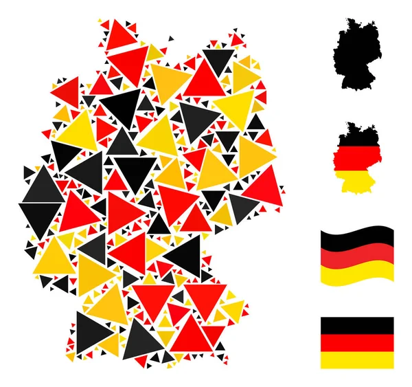 German Map Mosaic of Filled Triangle Items in German Flag Colors — Stock Vector