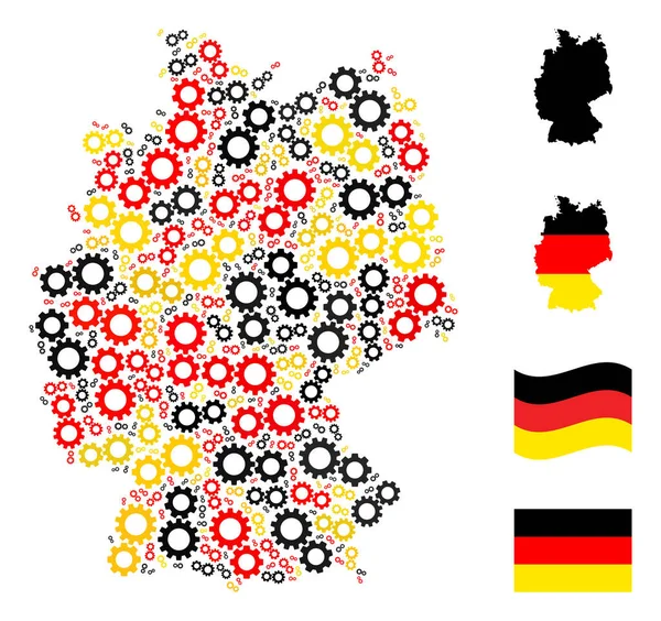 Mapa Alemán Mosaico de Ruedas de Engranajes Artículos en Colores de Bandera Alemana — Archivo Imágenes Vectoriales