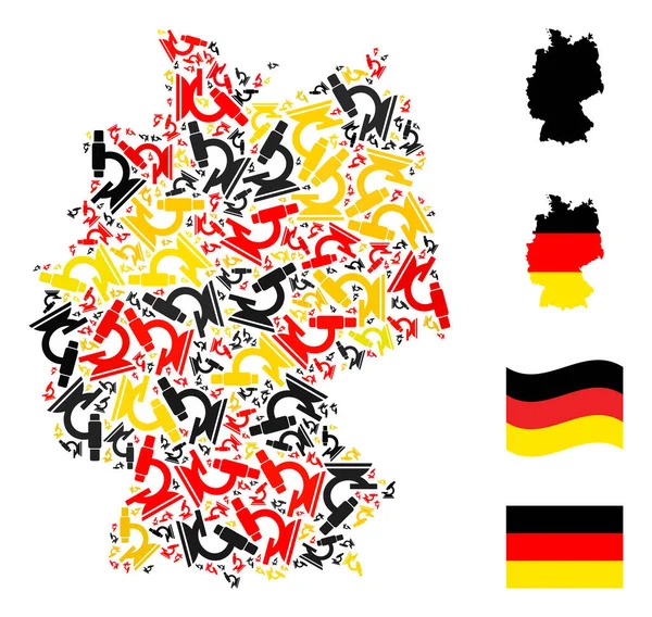 German Map Collage of Microscope Items in German Flag Colors — Stock Vector