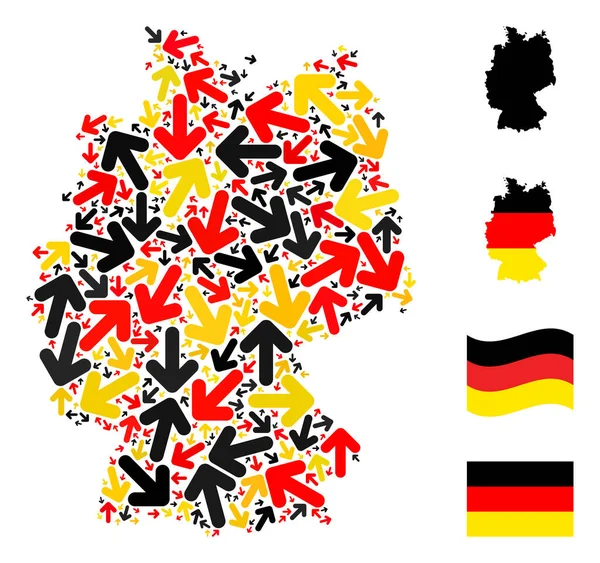 Deutsche Landkarte Collage von Richtungspfeil-Symbolen in deutschen Flaggenfarben — Stockvektor