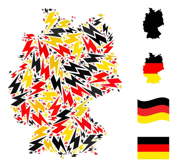 Collage Mapa Alemán de Artículos Flash en Colores de Bandera Alemana — Vector de stock