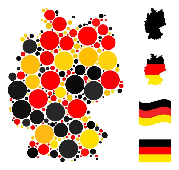 German Map Mosaic of Filled Circle Items in German Flag Colors — Stock Vector