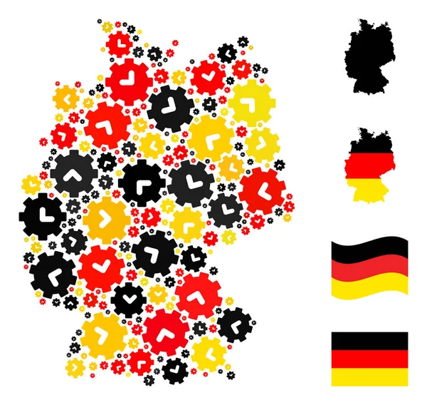 Niemiecka Mapa Mozaika Ustawień Zegarowych Przedmioty w języku niemieckim Flaga Kolory — Wektor stockowy