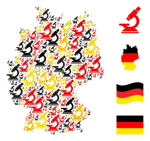 Duitse kaart Collage van microscoop pictogrammen in Duitse vlag kleuren — Stockvector