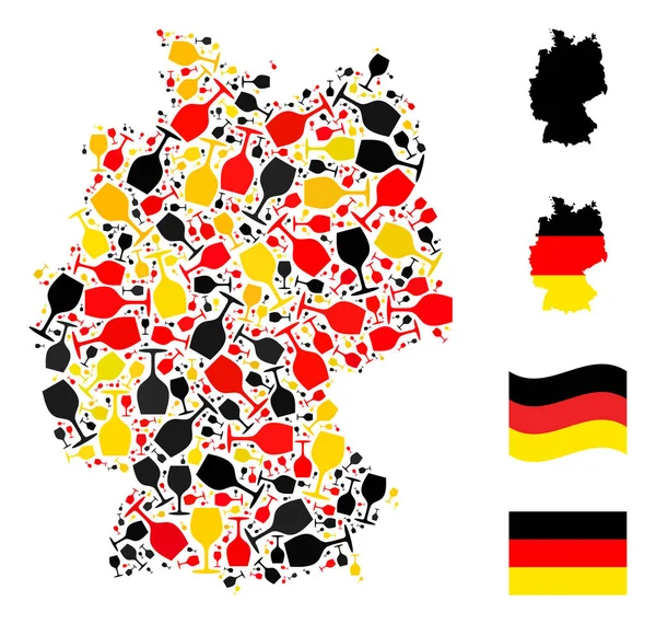 German Map Collage of Wine Glass Items in German Flag Colors — Stock Vector