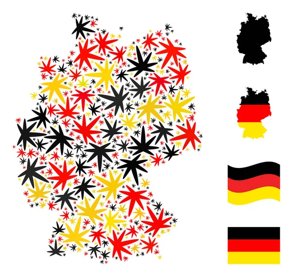 German Map Collage of Cannabis Leaf Items in German Flag Colors — Stock Vector