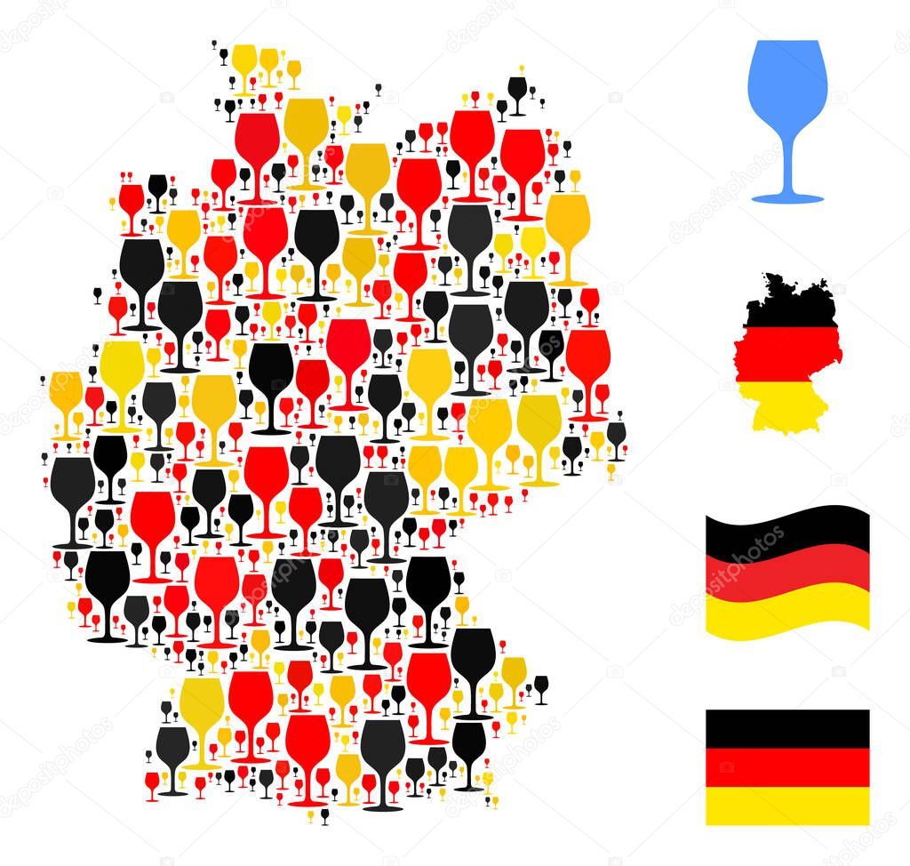 German Map Collage of Wine Glass Items in German Flag Colors