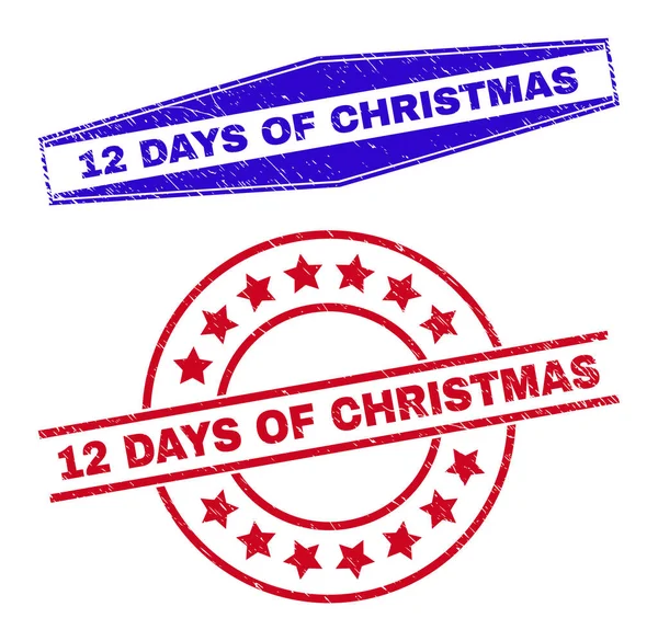 丸や六角形の形でクリスマスの遭難シールの12日間 — ストックベクタ
