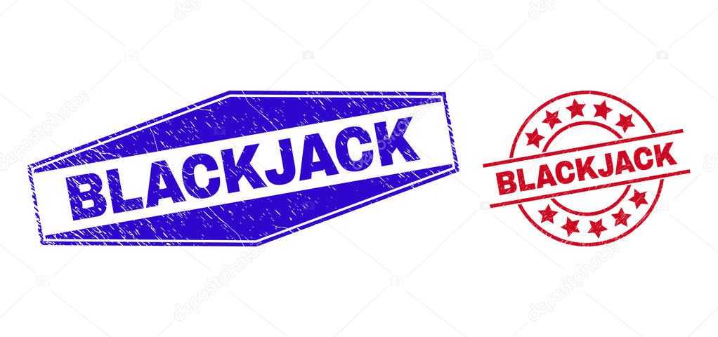 BLACKJACK Grunge Stamp Seals in Round and Hexagonal Forms