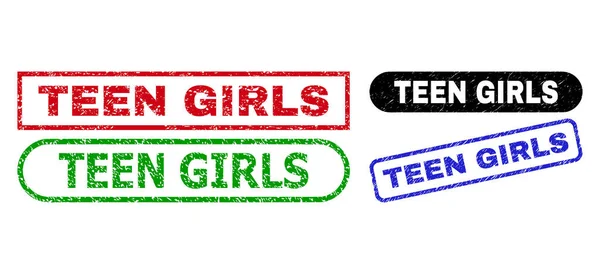 TEEN GIRLS Rectangle Stamp Seals Using Scratched Texture — Stock Vector