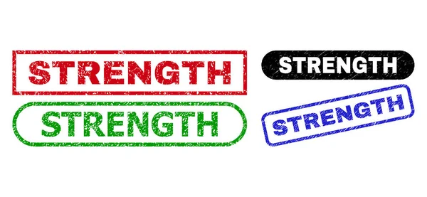 STRENGTH Rectangle Stamp Seals with Grunge Texture — Stock Vector