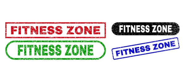 FITNESS ZONE rechthoek stempels met behulp van stress textuur — Stockvector