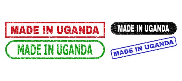 MADE IN UGANDA Rectangle Seals Using Scratched Style — Stock Vector