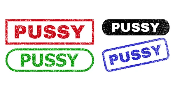 PUSSY Rectangle Stamps Using Scratched Style — Vector de stock