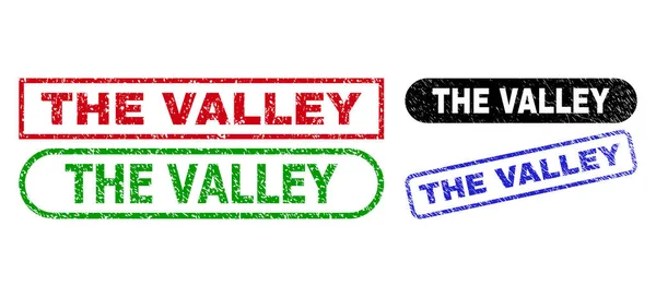 THE VALLEY Rectangle Stamps Using Unclean Texture — Stock Vector