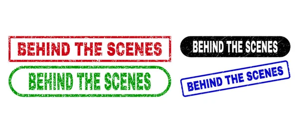 BEHIND THE SCENES Rectangle Stamps Using Scratched Style — Stock Vector