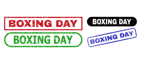 Selos retangulares BOXING DAY com textura de angústia — Vetor de Stock