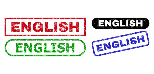 Selos retangulares ENGLISH usando textura Grunged —  Vetores de Stock