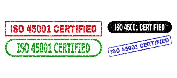 ISO 45001認証済みの長方形の透かしは、スクラッチテクスチャを使用しています — ストックベクタ