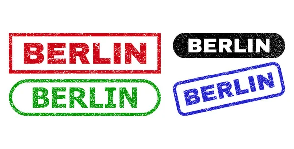 BERLIN Téglalap Pecsét segítségével kaparós stílus — Stock Vector