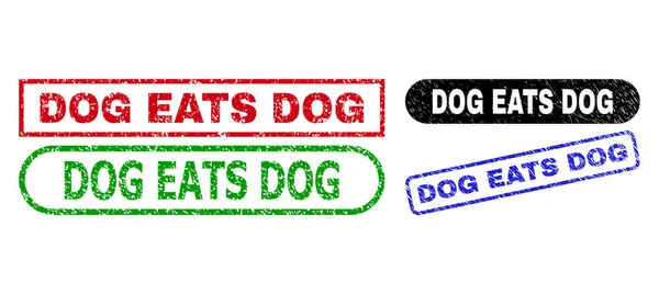 DOG EATS DOG Rectangle Stamps with Rubber Texture — Stock Vector