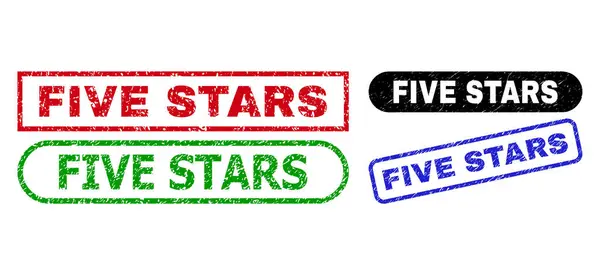 FIVE STARS Rectangle Stamp Seals with Scratched Surface — Stock Vector