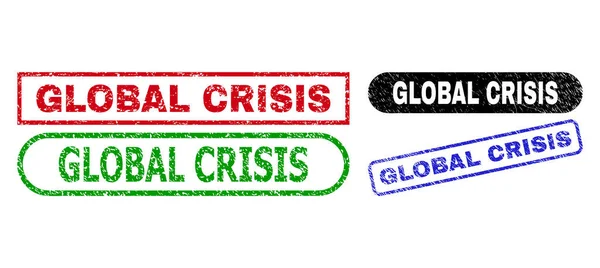 GLOBAL CRISIS Ορθογώνια γραμματόσημα με στυλ Distress — Διανυσματικό Αρχείο