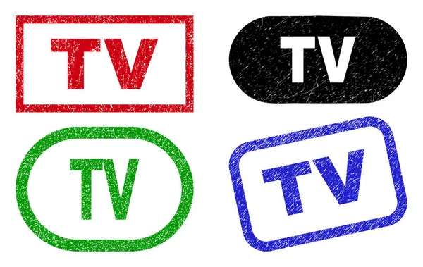 TV-Rechteck versiegelt im korrodierten Stil — Stockvektor
