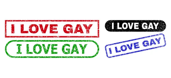 J'adore les timbres rectangulaires GAY avec style corrodé — Image vectorielle