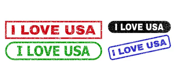 I LOVE USA Rechteck-Stempelsiegel mit korrodierter Textur — Stockvektor