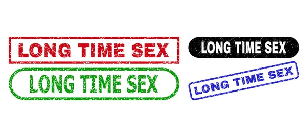 LONG TIME SEX Rechteck-Stempeldichtungen mit korrodiertem Stil — Stockvektor