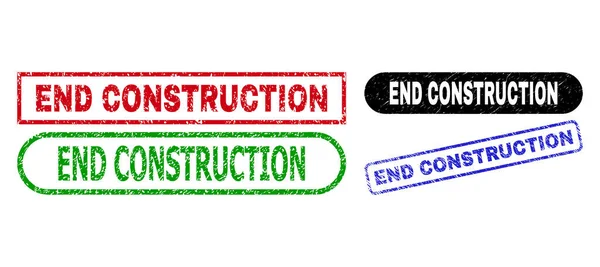 END CONSTRUCTION Téglalap Pecsét tömítések tisztátalan textúrával — Stock Vector