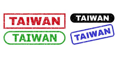TAIWAN Dikdörtgen Mühürleri Grunge Dokusunu Kullanıyor