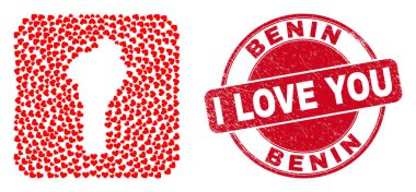 Aşk Kazınmış Damga ve Benin Haritası Valentine Kalp Kalıbı Mozaiği