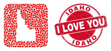 Aşk Kazınmış Damga ve Idaho Devlet Haritası Kalp Kalıbı Mozaiği