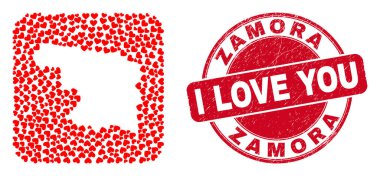 Filigran Mührü ve Zamora Eyaleti Haritası Sevgi Dolu Kalpler Mozaiği