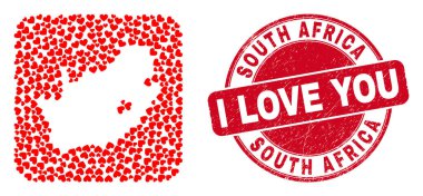 Aşk Mührü Çizildi ve Güney Afrika Cumhuriyeti Haritası Kalp Ters Mozaiği