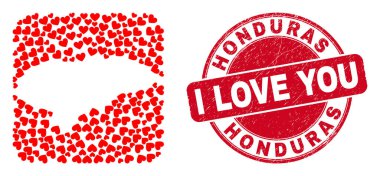 Aşk Kauçuk Mührü ve Honduras Haritası Kalp Ters Mozaiği