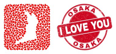 Damga Mührü ve Osaka Valiliği Haritası Kalp Ters Mozaiği