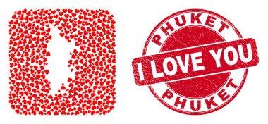 Aşk Kazınmış Mühür ve Phuket Haritası Kalp Deliği Mozaiği