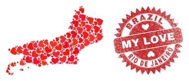 Benim Aşk Mührüm ve Rio De Janeiro Eyalet Haritam Sevgililer Günü Mozaiği