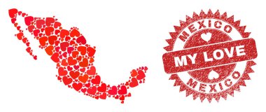 Aşkım Grunge Pulum ve Meksika Haritam Sevimli Kalp Mozaiği