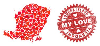 Aşk Grunge Rozetim ve Lombok Adası Harita Kalbi Mozaiğim