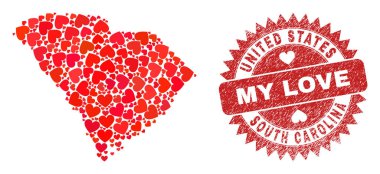 Aşk Kauçuk Mührüm ve Güney Carolina Devlet Haritası Mozaiğim