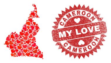 Aşkım Grunge Mührü ve Kamerun Haritam Sevgililer Günü Mozaiği